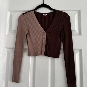 Garage Brown and Tan Long Sleeve Ribbed button up crop top size S